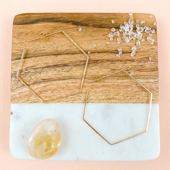 Hammered Hexagon Hoop Earrings - Picture 2 of 4